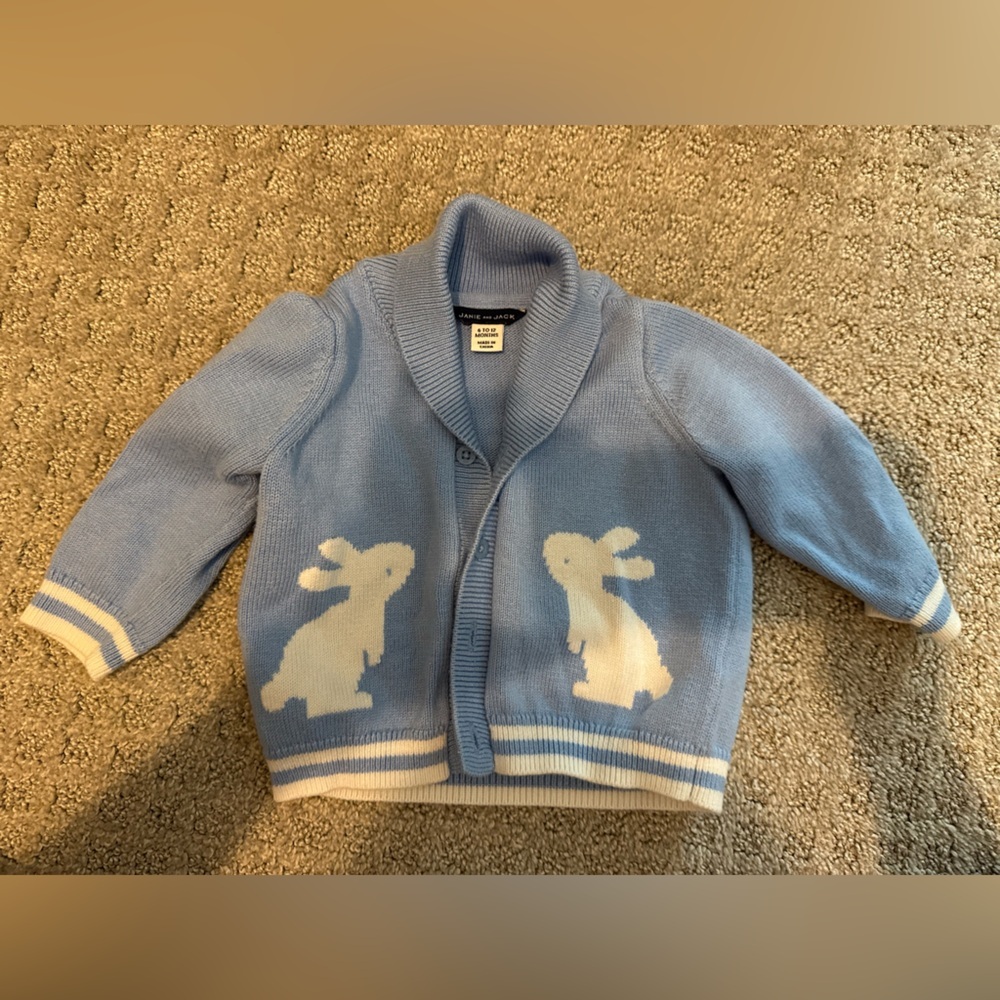 Janie and Jack Light Blue and White Bunny Cardigan Sweater